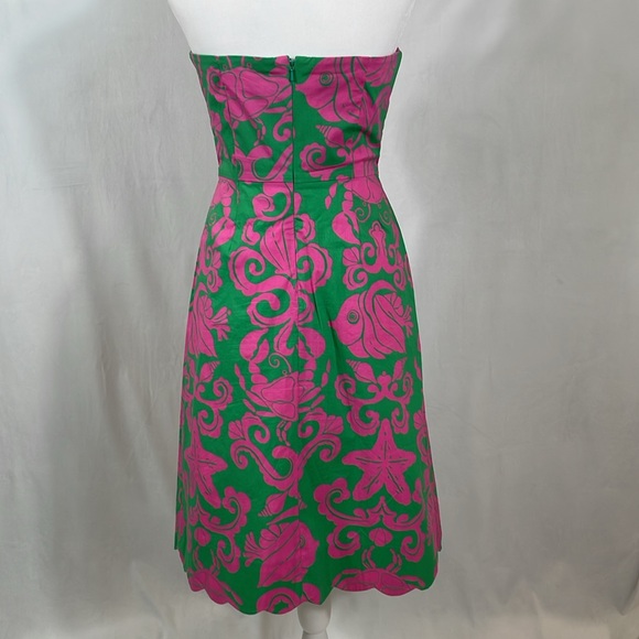 Lilly Pulitzer Strapless Sienna Dress Size 2 Vintage Pink Green Sea Life EUC - Picture 15 of 16